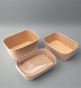 Recipiente de papel Rectangular desechable de grado alimenticio, cuenco de papel Kraft rectangular para ensalada con tapa de plástico - Product Image 4