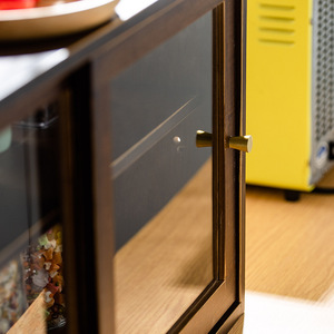 Solid Wood Desktop <b>Sideboard</b> Cabinet With Glass Doors <b>Kitchen</b> Storage Organizer <b>For</b> Countertop Use - Product Image 4
