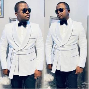 Trajes de Jacquard blanco para hombre con ribete negro, chaqueta para fumar, pantalón de 2 piezas, conjunto de trajes Terno para novio para hombre, ropa para invitados de <span class=keywords><strong>boda</strong></span> - Product Image 2