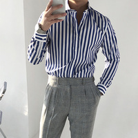 Chemise Homme Rayée Italienne Slim-Fit Décontractée Col Design Caractère Tendance Affaires Britannique Fil Teint Tricotée Printemps 100% Coton