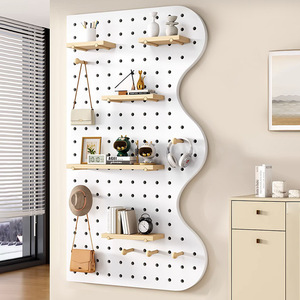Shengke Solid Wood Pegboard Wall <b>Shelf</b> Rectangle <b>Adjustable</b> Storage Rack Minimalist Entryway Display <b>Shelf</b> Natural Wood Color - Product Image 4