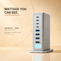 Chargeur GaN 8 ports 520W, station USB C de bureau, 4C PD100W 4A QC30W, écran intelligent, charge rapide pour ordinateur portable, CE RoHS