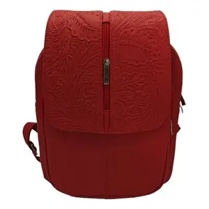 Sac à dos Fana Letizia en cuir de vachette rouge ciselé 5L, mode, usage quotidien, unisexe, bandoulière arquée - Product Image 3