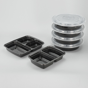 12 16 32 39 48盎司<span class=keywords><strong>2</strong></span> 3隔间黑色圆形矩形便当盒一次性外卖防漏餐准备容器带盖 - Product Image 3