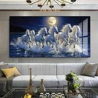 Peinture décorative d'art de luxe en porcelaine cristalline haute définition représentant des chevaux pour la décoration du salon