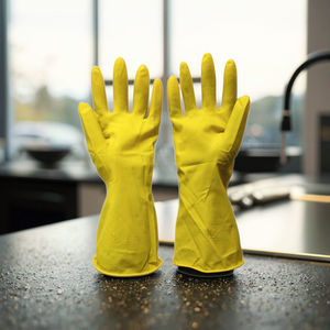 Gants en <span class=keywords><strong>latex</strong></span> naturel jaunes de 30 cm de long, poignets retroussés, doublure en flocage, épaisseur de 15 mil, sans silicone, antidérapants, pour le service alimentaire et le nettoyage - Product Image 2