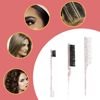 Lot de 3 brosses à cheveux Bling-bling pour coiffure slick back, brosses à poils, brosses de contrôle des bords et peignes à touffes pour femmes aux cheveux noirs