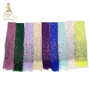 Nieuwe Veelkleurige Diamant Stretch Strass Mesh Stof Polyester Mesh Stof Strass Stof Voor Feestjurk