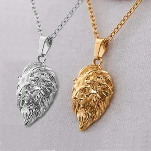 2024 New Fashion 18K Gold Lion Necklace Men Lion Head Pendant Charm Stainless Steel Rasta Fierce Animal For Men Women