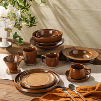 Assiette en céramique japonaise rustique à large bord pour ramen, riz, salade, pâtes, avec glaçure texturée pour restaurant, style table à manger à domicile