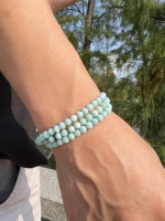 Vente en gros de bracelets élastiques en perles de larimar en pierre naturelle, bijoux faits main, bracelets à breloques pour cadeau