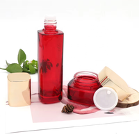 Flacon pompe en verre pour sérum cosmétique de soin de la peau de luxe, couleur rouge, carré, 30g, 50g, 40ml, 100ml, 120ml, avec couvercle en plastique