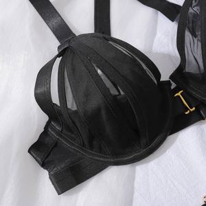 Deep Love Mesh Luxus-Dessous Strumpfhalter Schwarzer Spanking-Rock Sexy Unterwäsche Transparentes Netz Erotische Damen Sexy 3-teiliges Damen-Tanga-Set - Product Image 5