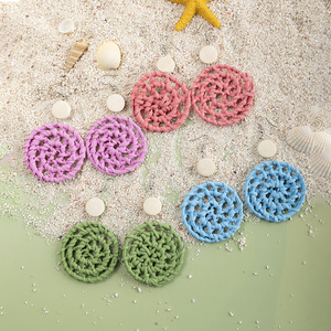Boucles d'oreilles clous élégantes en rotin tressé à la main style ethnique bohème 2025 pour <span class=keywords><strong>femme</strong></span> – Idée cadeau tendance - Product Image 3