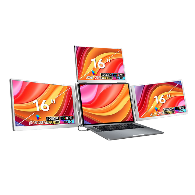 Magic 16 Inch Portable Monitor for Stock Trading Multi-Screen Laptop Monitor Extender Triple Quad with 1 Cable Connect