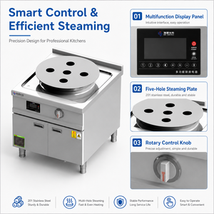 Commercial Five Hole Steaming <b>Stove</b> Stainless Steel Electric Bun Steamer with Digital Display for Restaurant Dim Sum Kitchen - Product Image 3