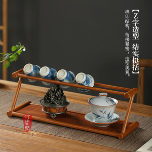 Bamboo Tea Tray With Cup Rack Oval Handmade Traditional Chinese Style For Tableware Storage And Brewing - Product Image 1