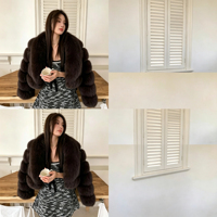 Manteau de mode pour femmes, nouveau style, avec empiècements en fourrure de renard synthétique, col en fourrure longue, longueur courte, tissu en laine