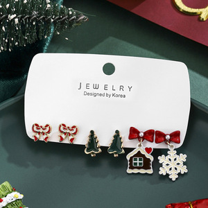 Cross-border new Christmas wind earrings European and American wind Christmas <b>tree</b> bow snowhouse snowflake personality earrings - Product Image 3