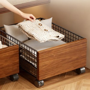 Clothing Organizer Wire <b>Basket</b> With Wheels <b>Rectangular</b> Industrial Style <b>Storage</b> Rack For Laundry And Clothes - Product Image 2
