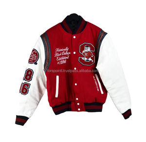 Chaqueta universitaria para hombre al por mayor 2024 logotipo personalizado puños acanalados escote dobladillo bolsillo lateral uniforme de béisbol mangas de cuero - Product Image 5