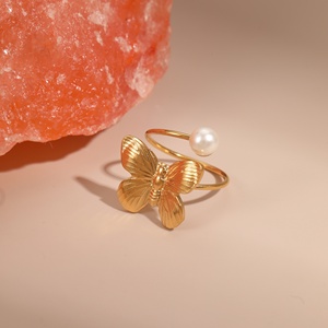 Anello Aperto Vintage con <span class=keywords><strong>Perle</strong></span>, Regalo per la Mamma, Cuore, Farfalla, Fiore, in Acciaio Inossidabile, Regolabile, Placcato Oro, <span class=keywords><strong>Gioielli</strong></span> per Feste - Product Image 6
