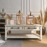 Table basse rectangulaire en bois massif Innova Home, style rustique, avec tiroir de rangement, pour salon et salle à manger, faite à la main
