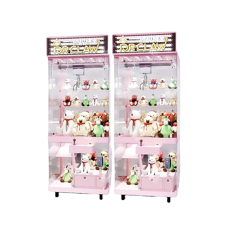 Personalizado Transparente Rosa Lovely Claw Arcade Shop Design Coin Video Game Atacado Mini Toy Catcher Boneca de pelúcia Garra Crane Machine