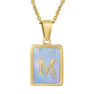 ZOGXIN Alphabet Necklace 18K Stainless Steel Blue Shell Pendant Letter A Clavicle Chain For Women Gift Daily Wear - Product Image 5