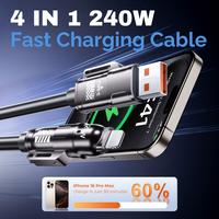 Cable de Carga 4 en 1 Resistente, 240W PD 3.1, Silicona Líquida, USB A Tipo C a Lightning para iPad, Tablet, Teléfono Inteligente, 1m 1.5m 2m