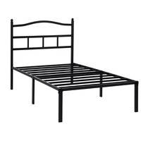 Queen-Bettgestell für Gästezimmer und Schlafzimmer, mattes schwarzes Metallplattformbett mit Kopfteil und Lattenrostunterstützung