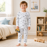 Pyjama en coton pour enfants, motif graffiti DIY, confortable, ensemble dessin animé, marque Muzhijia, en stock, directement de l'usine pour le commerce extérieur