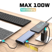 Concentrador multipuerto de estación de acoplamiento 14 en 1 con doble HDTV 4K, DP, USB de 10Gbps, PD 100W, RJ45, lector de tarjetas, 2 unidades en 1, 2 unidades, 1 unidad