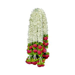Artificial <b>White</b> Floral Garland with Decorative Pink Flowers Pearl <b>Hanging</b> Mala for Wedding Festival Temple Decoration - Product Image 1