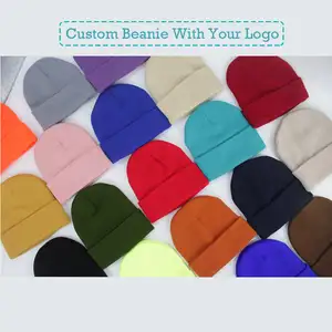 Tking all'ingrosso di alta qualità inverno pianura berretto personalizzato 100% acrilico caldo berretto lavorato a maglia Logo ricamo personalizzato