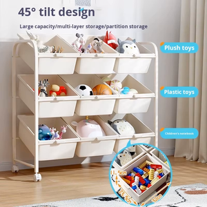 Étagère de rangement pour jouets d'enfants à grande capacité, multicouche, inclinée, écologique, en matériau PP, avec roulettes, mobile, salon - Product Image 6