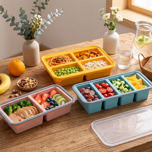 Contenedor de Almacenamiento de Alimentos <span class=keywords><strong>para</strong></span> Congelador Freshkeep, Juego de Recipientes de Silicona Reutilizables con Múltiples Compartimentos y Tapa - Product Image 1