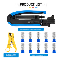 Kit de Herramientas para Crimpar Cables Coaxiales de TV con Pelacables y Conectores F, Herramienta de Compresión para Cables Coaxiales RG6 RG59 RG11