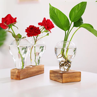 Décoration de bureau à domicile, mini-plant de séparation d'air, station de propagation en terrarium, vase en verre pour bulbes hydroponiques, support en bois