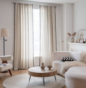 Stile bohémien nero bianco geometrico stampato bovindo <span class=keywords><strong>tende</strong></span> di nuovo Design di cotone Grommet di <span class=keywords><strong>lino</strong></span> <span class=keywords><strong>con</strong></span> nappe legate indietro intrecciate - Product Image 1