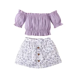 Catpapa 6 year old pageant dresses girls birthday dress for girl Purple One Shoulder Top Printed Short Skirt Suit Skirt