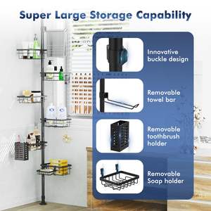 Paquete <span class=keywords><strong>de</strong></span> 6 estantes <span class=keywords><strong>de</strong></span> esquina <span class=keywords><strong>de</strong></span> metal a prueba <span class=keywords><strong>de</strong></span> herrumbre con estante <span class=keywords><strong>de</strong></span> <span class=keywords><strong>ducha</strong></span> ajustable <span class=keywords><strong>de</strong></span> 30-120 pulgadas que incluye barra <span class=keywords><strong>de</strong></span> toalla adicional y jabonera para baños - Product Image 2