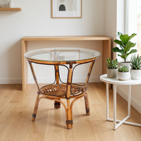 Table basse en rotin avec plateau en verre trempé, design asiatique fait main, mobilier moderne pour salon