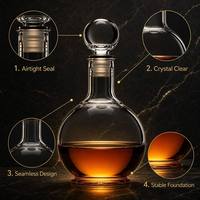 Coffret Cadeau Carafe à Whisky Ronde en Cristal 850ml avec Logo Personnalisé, Carafe à Liqueur en Verre pour Bar à Domicile et Fêtes