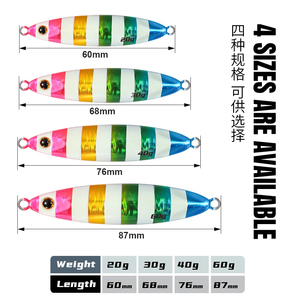 Fuhui 20g 30g 40g 60g Jig métallique de pêche en mer à lancer lent, appât artificiel dur à longue portée, yeux 3D, leurre de pêche à la côte à lancer lent - Product Image 2