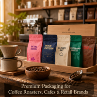 Bolsas de Café con Fondo Cuadrado y Logotipo Personalizado, Material de Grado Alimenticio, Acabado Mate, Cierre Desprendible, Válvula de Aire Unidireccional para Granos