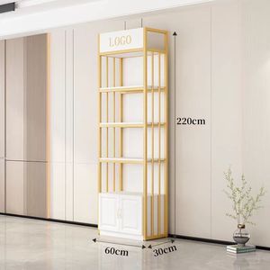 Versión mejorada moderna 60cm de <span class=keywords><strong>ancho</strong></span> Estante de metal de madera blanco dorado de un solo lado Resistente Independiente Muy estable 220cm de alto - Product Image 1