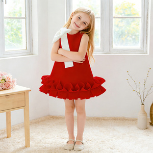 Robe de princesse trapèze à nœud floral MQATZ pour enfants, tenue d'été douce en satin à col rond pour fêtes d'anniversaire et demoiselles d'honneur - Product Image 2