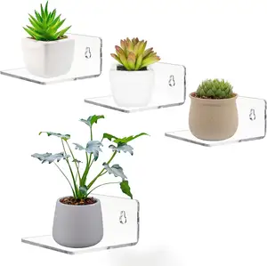 Mini étagères flottantes en acrylique, 4 pièces, 3.9 pouces, LEDGES transparentes pour chambre à coucher et salon, pour photos, plantes et décoration murale