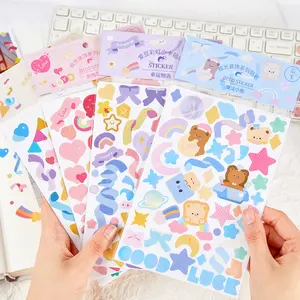 Manufacturer Custom Adhesive A4 A5 A6 cute Vinyl Kawaii Korean Kiss Cut Rainbow Effect Glitter Sticker Sheets Printing